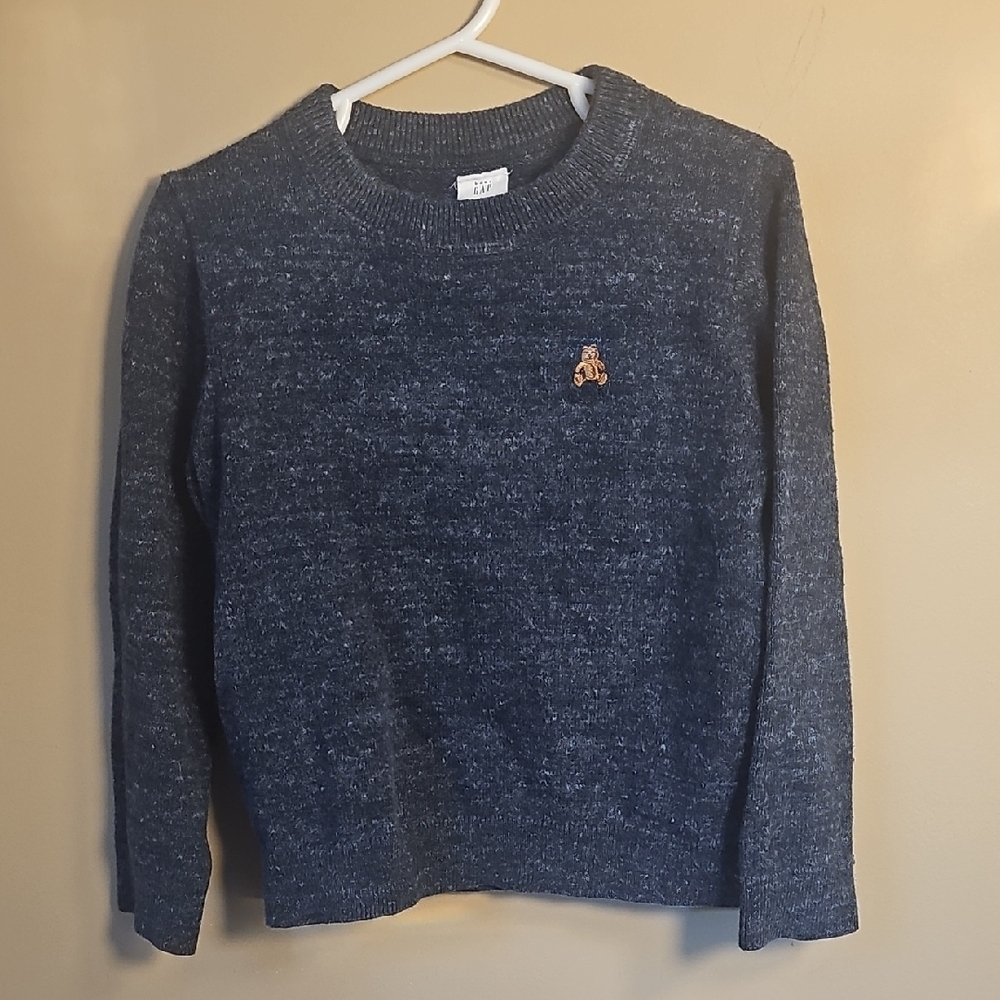 Baby GAP Heathered Navy Crewneck Sweater with Embroidered Bear
